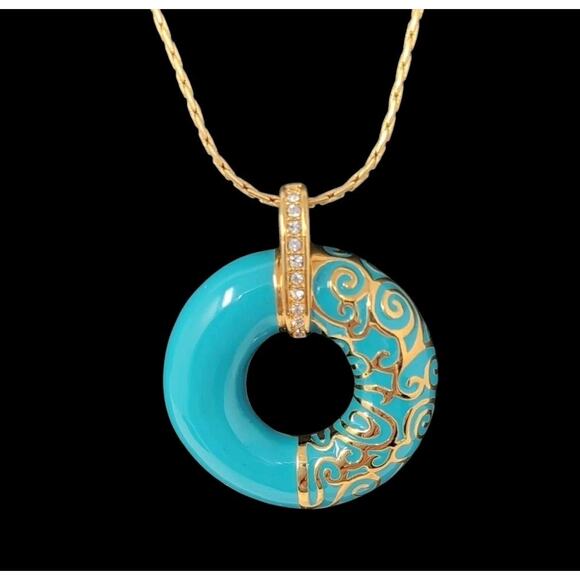 Camrose & Kross JBK Jacqueline Kennedy Necklace Turquoise Enamel Gold Tone COA - Picture 5 of 15